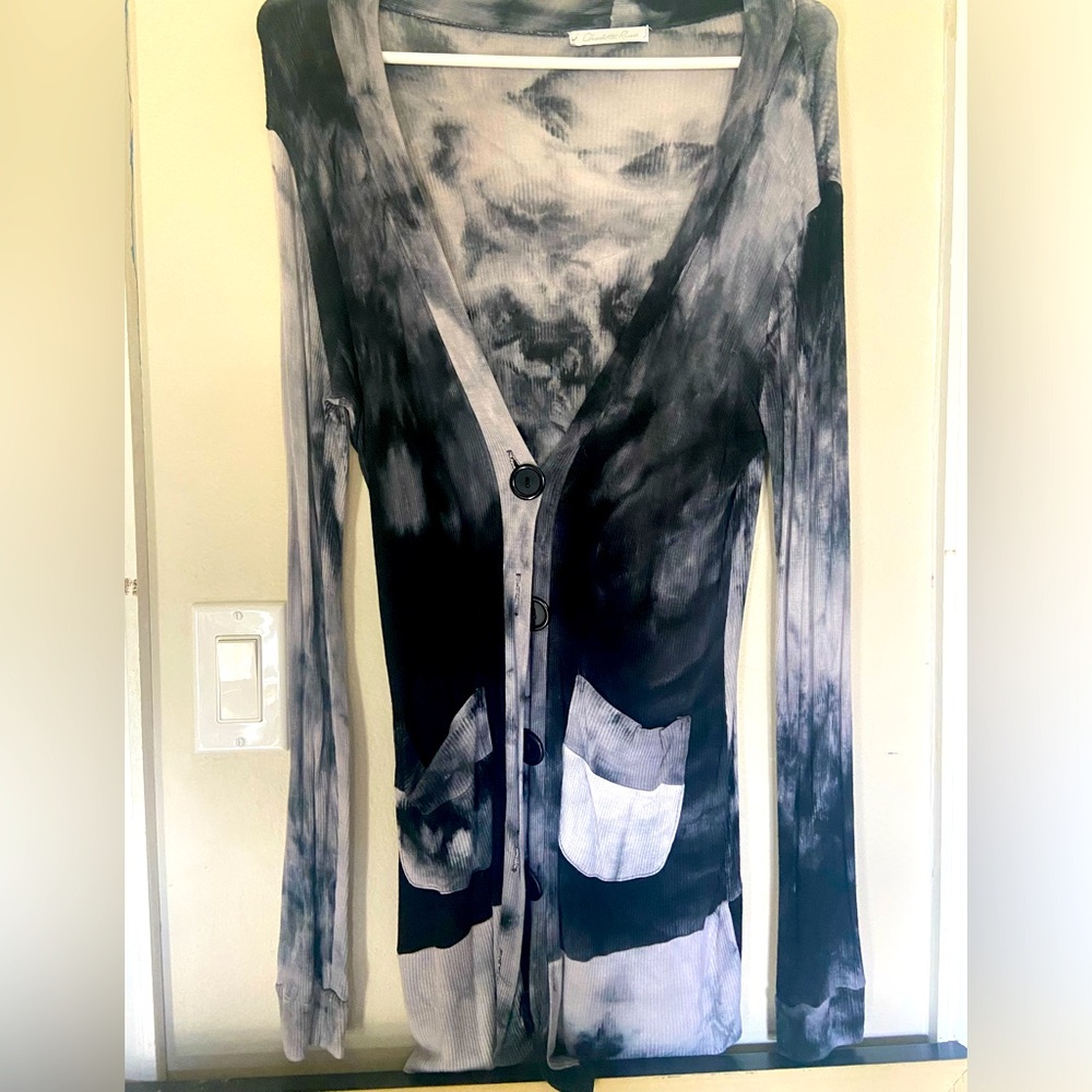Black and grey tie dye cardigan